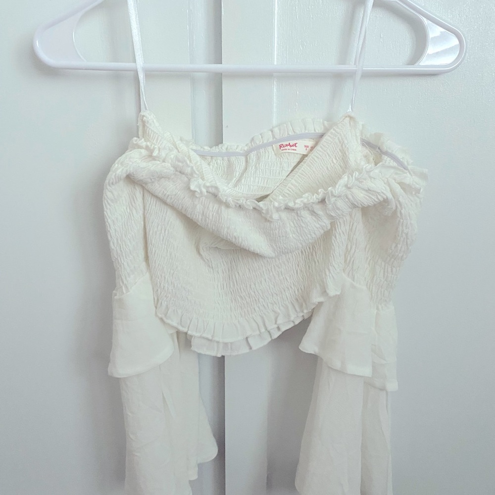 Shirred off the shoulder crop top